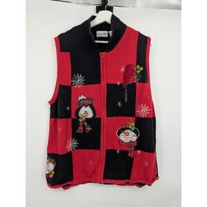 Vintage Blair Cotton Ramie Blend Zip Vest Snowmen Cardinal Holly Snowflake XL
